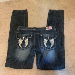 Machine Brand Angel Wing Design Dark Jeans. Size 29.